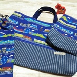【送料無料】鉄道旅行☆レッスンバッグセット（ネイビー）