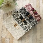 ダマスク柄 手帳型ケース スマホケース  リボン付iPhoneケース♪ブラック ネイビー ボルドー ライトベージュ アジアンレトロ