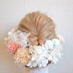 ♡　ピーチオレンジ　のヘッドドレス♡　ブライダル　髪飾り　ヘッドドレス　成人式　結婚式　ヘアアクセサリー