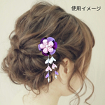 【受注作製】　つまみ細工髪飾り　紫×ピンク　下がり付ヘアクリップ