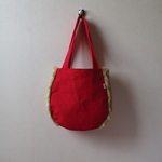  ファーの丸トートバッグ（red)