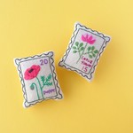 切手みたいなふんわり刺繍ブローチ ポピー 蓮華 お花