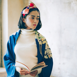 nadecoカーデ（青、牡丹）