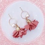 【SALE】●ピンク●　フラワー×パールフープ　ピアス　※イヤリング可能