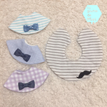 まんまるスタイ ヒゲ/茶色ボーダー/裏水色ワッフル