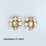 パール×ビジュー♡スクエアピアス(イヤリング)