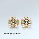 春色♡ピンクパール×ビジュー♡スクエアピアス(イヤリング)