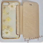 紫陽花と千鳥草の押し花手帳ケース