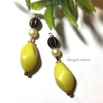 300円☆アクリルビーズ(イエロー)☆ブラックメロンのピアス/イヤリング