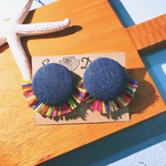 サーフスタイル！デニムくるみボタンピアス BLUE