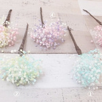 3本セット⭐お色の組み合わせ自由⭐白のかすみ草入りのヘアパーツお色全5色♔プリザ－ブドフラワ－3色のかすみ草ヘアパーツ♔
