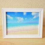 油絵原画『透き通る海と空』　額縁付き