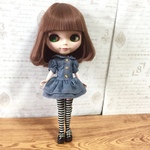 ブライス リカちゃんサイズ デニム風2段ワンピース ブルー