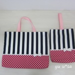 レッスンバック＆上履き入れセット☆入園入学　ストライプ　レースリボン