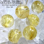 【見渡す限りに金線!!360度 黄金針✧】ゴールデンスパークル ルチルクオーツ・AAAAランク✧【黄金に輝く美針と抜群の透明感✧】約9.5〜10ｍｍ珠【１石】セット【ブラジル産】
