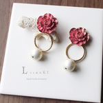 【2018年春の新作】 flower　Cabochon　ピアス/イヤリング　コットンパール　ピンク　花