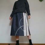 デニムスカートレース柄入り草花の曲線ウエストゴム