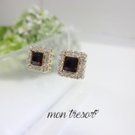 2way　ジルコニアスクエアピアス（バーガンディ）