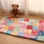 * ラプセニ * 54cm×102cm　ポップカラーのバラ柄パッチワークとシープボアのブランケット　ベビーおくるみ　ひざ掛け   インテリア　kukka235