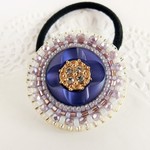 ラインストーンボタン　ビーズ刺繍ヘアゴム
