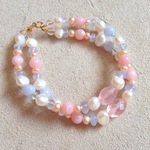 再販☆Tranquilityブレスレット＊ローズクオーツピンクオパールブルーレースアゲートアクアマリン淡水パールk14gf