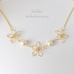 再36* 高品質♡小花のワイヤーフラワーコットンパールネックレス＊