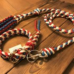 lopez2様オーダー専用のパラコード手編みリード首輪セット　カリビアンブルー・白・赤