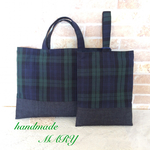 【SALE】オシャレツートンのチェック柄レッスンバック&シューズバック  2SET