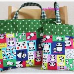 【SALE】入園用レッスンバッグ＆上履き入れ☆パンダパッチ＆緑の星