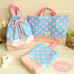 パステル♡ドット×ストライプ レッスンバッグ セット。上履き入れ お着替え袋  入園グッズ・入学セット 女の子 オーダー 入園入学セット