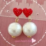 再再販💖【送無】真っ赤なハートの14kgfピアス☆スワロフスキー®クリスタル✨コットンパールキャッチつき２way 
