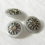 レトロ シルバー＆ライトグレー ボタン 25mm【３個セット】