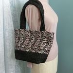 ブラック・ツイード×ピンクのレース　トートバック