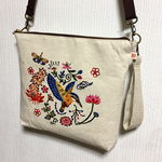 【送料無料】手染め紅型/カワセミとデイゴのショルダーバッグ/クラッチ