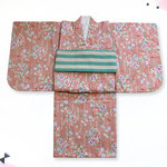 ベビー着物/たて縞に花くす玉/70-85/ピンク