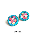 サークル小花柄刺繍ピアス/イヤリング