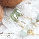 +angelo+チェコドロップとビルマヒスイのピアス(p-351)ラスターオリーブ G 