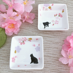 お花見猫のさくら柄 和風＊スクエア ミニトレー 猫 ネコ 子猫