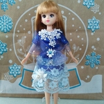 リカちゃん洋服パーティードレス(青)ストール付き
