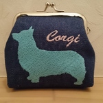 コーギー　刺繍コインケース　水色