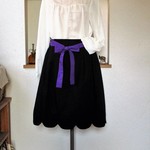 おさと様専用　黒のスカラップスカート パープルリボン