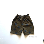 〔100/110〕　ＳＳ　ギャザーハーフパンツ　ドット　カーキ×ネイビー