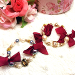 シルクリボンとビジューのパールブレスレット