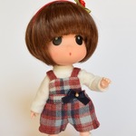 オビツ11用・朱紺チェックのサロペット(オプションカットソーあり)
