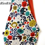 RiceBAG　北欧の花と鳥　オフホワイト（赤）：内ポケット付き