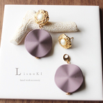 [再販]Vintage　button  lavender　ピアス/イヤリング　ヴィンテージボタン　くすみパープル　大ぶり