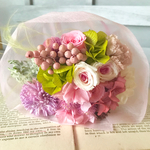 ♡Welcomeブーケ♡　花束　華やかなピンクブーケ　 Clio(クリオ）フラワーギフトウェディング　結婚祝　お誕生日お祝いプリザーブドフラワー 母の日　退職祝い花束退職祝い 母の日送別祝い