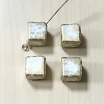 VINTAGE GOLD WHITE CUBE SQUARE  BEADS