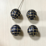 VINTAGE DARK NAVY GOLD LINE DESIGN ROUND BEADS