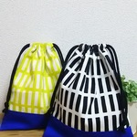 (2枚セット) 北欧モノトーン&黄色格子給食袋 巾着 
